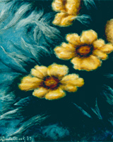 Fiori gialli su fondo blu, dipinti con le dita