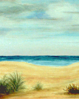 Scorcio di mare con sabbia e piante